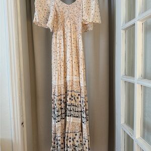 Pinkblush Cream Printed Smocked Midi Dress